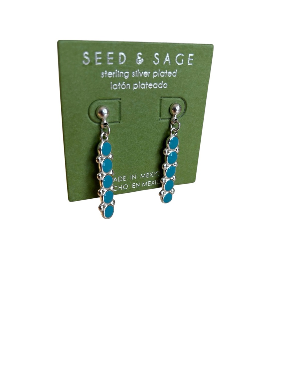 Sterling Silver Plated Turquoise Colored Drop Earrings. - Picture 2 of 5